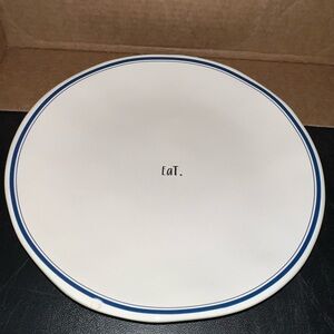 Rae Dunn White Plate with Blue Trim